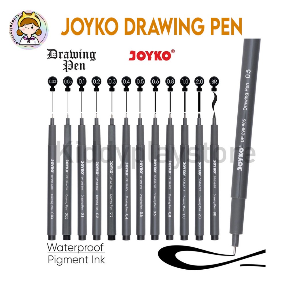 Joyko Drawing Pen DP-298 0.03-2.0 Brush (Satuan) Waterproof Pigment Ink