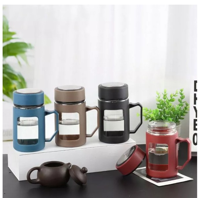 Mug Kaca 500ml dengan Tutup & Gagang/Gelas Gagang/Mug Kopi 500ml