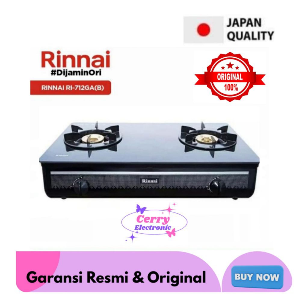Kompor Gas Rinnai RI 712GA B 2Tungku/Rinnai RI 712GA B Tempered Glass