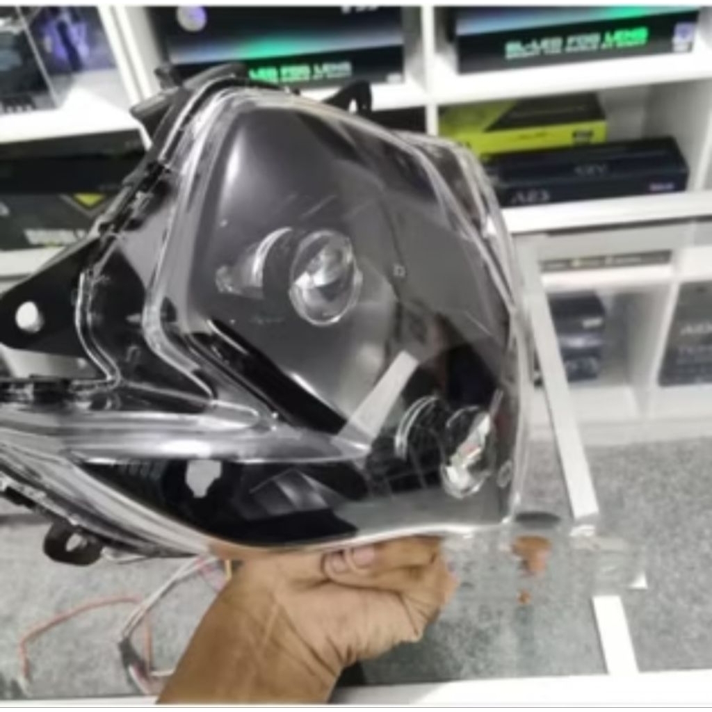 Reflektor Lampu Depan Satria Fu Barong Old Costum Lampu LED H4 Siap pakai