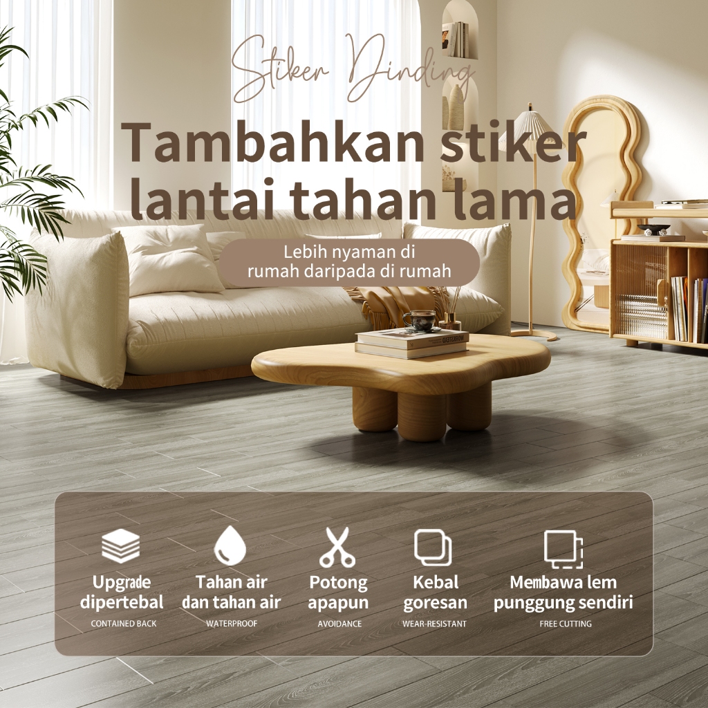Premium Vinyl 2mm Lantai Kayu Wallpaper Lantai | Sistem Pemasangan Lem