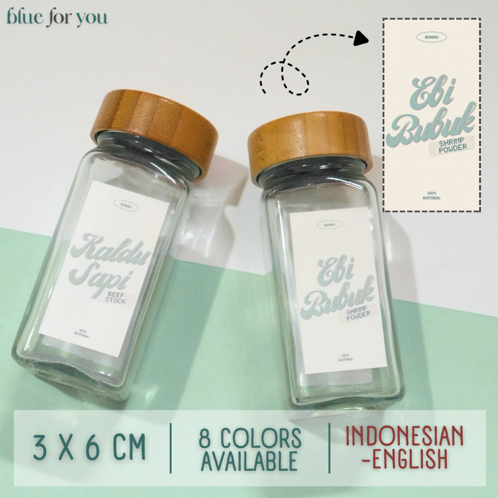 [ID/EN] Stiker Label Botol Bumbu Aesthetic Retro (3x6 cm) | Blue for You by Pretty & Prim