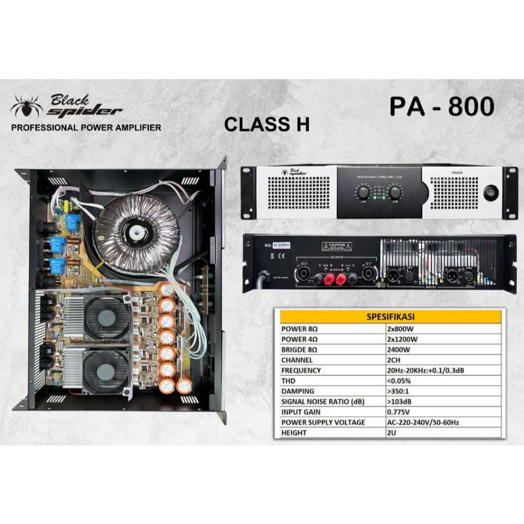 Power Amplifer Black Spider PA 800 Class H Power Original