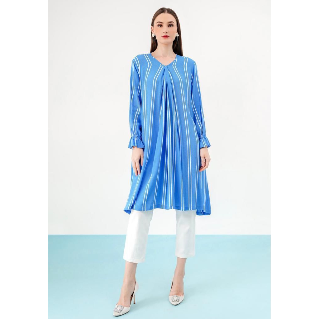Benang Jarum BJ Tunic Blue size L Tunik Mono Monogram Basic Shirt BS Buttonscarves Modinity Warehous
