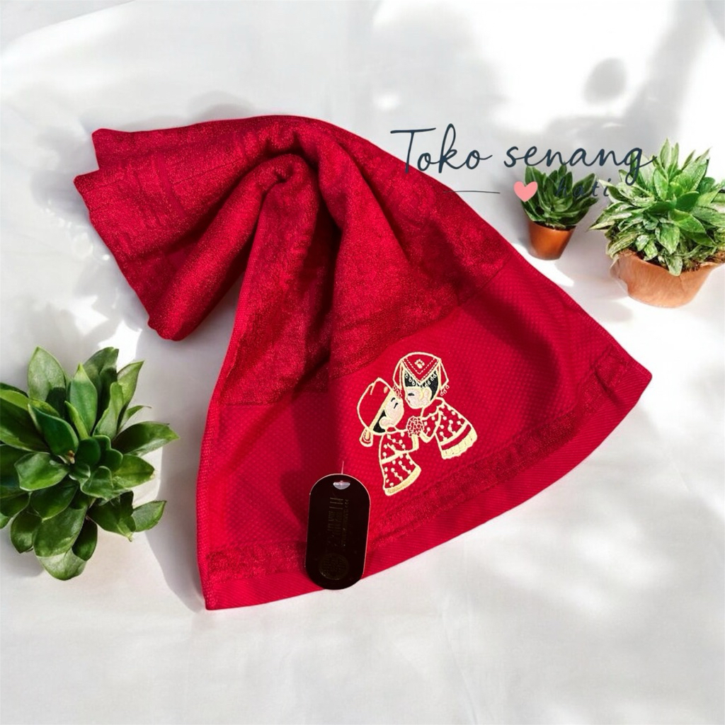 handuk tepai bordir gambar couple / handuk tepai