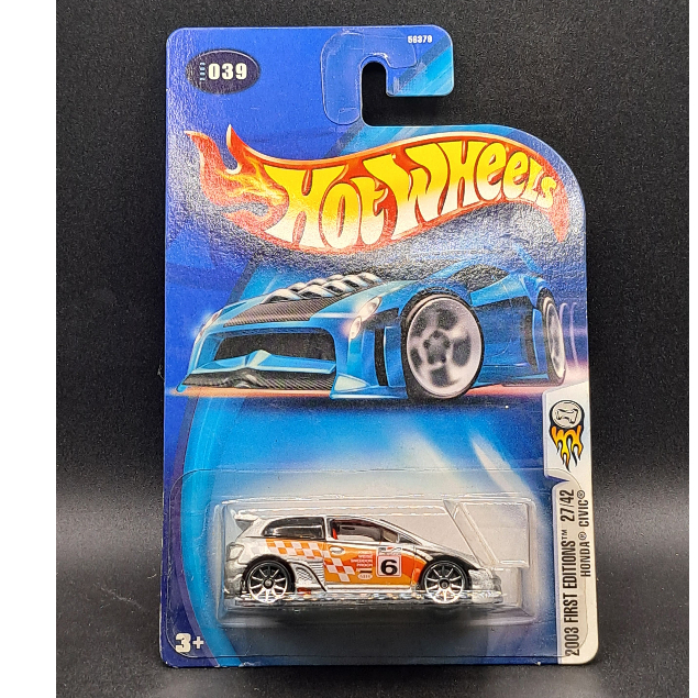 2002 Hot Wheels - Honda Civic Si - Silver/Orange - VTEC Graphics - Red Interior