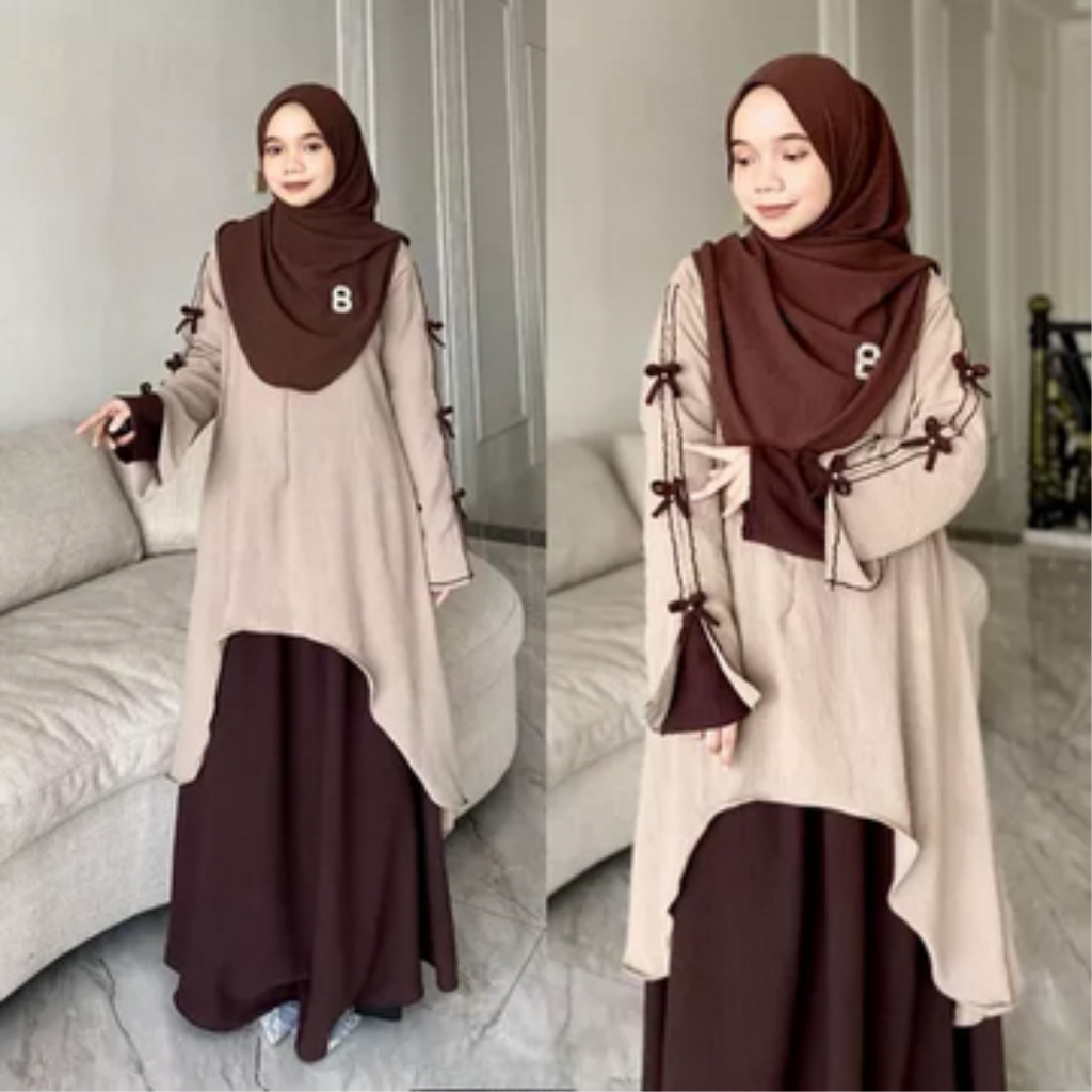 One Set Tunik Crinkle Coquette Pita Bahan Crinke Airflow Premium
