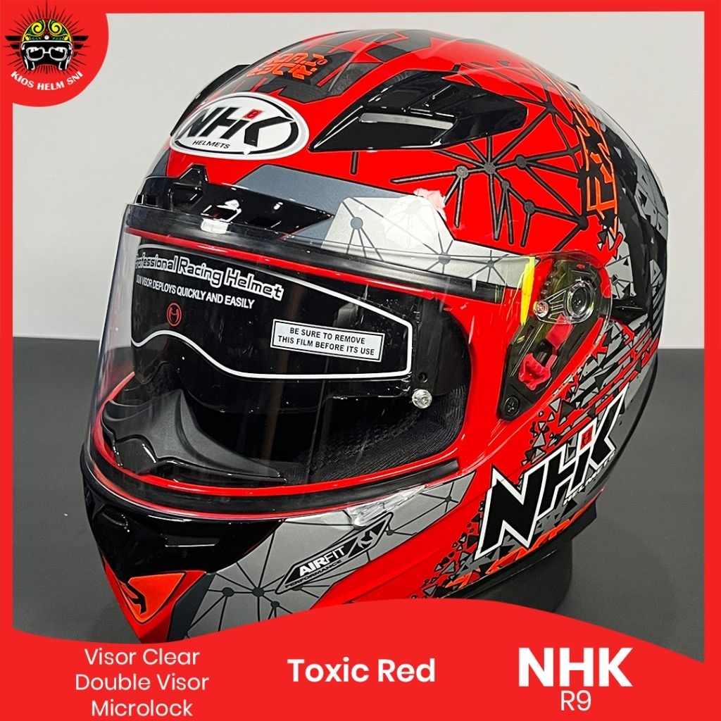NHK RX9 motif Toxic Red Silver helm full face nhk double visor