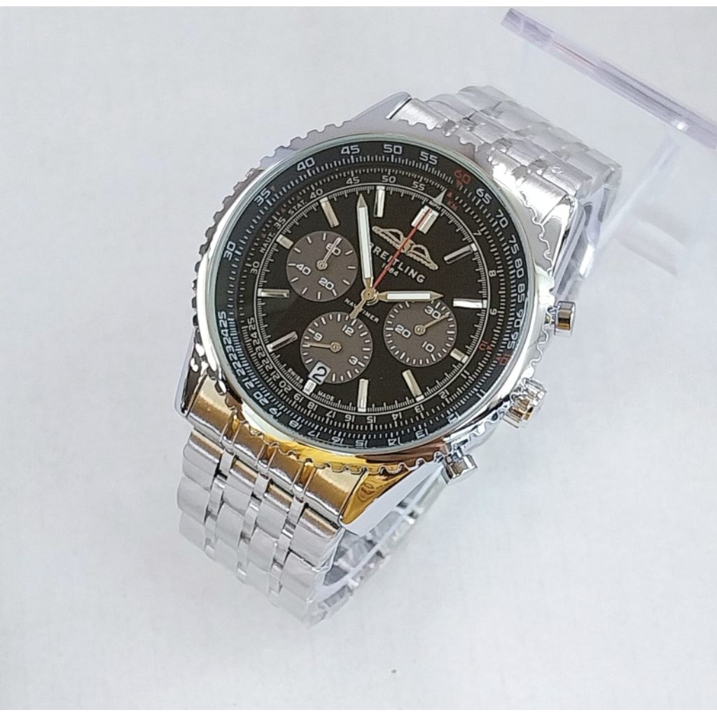 Jam Tangan Pria BREATLING CRONOGRAPH All Stainless Tanggal On Desain Mewah Elegan & Sporty