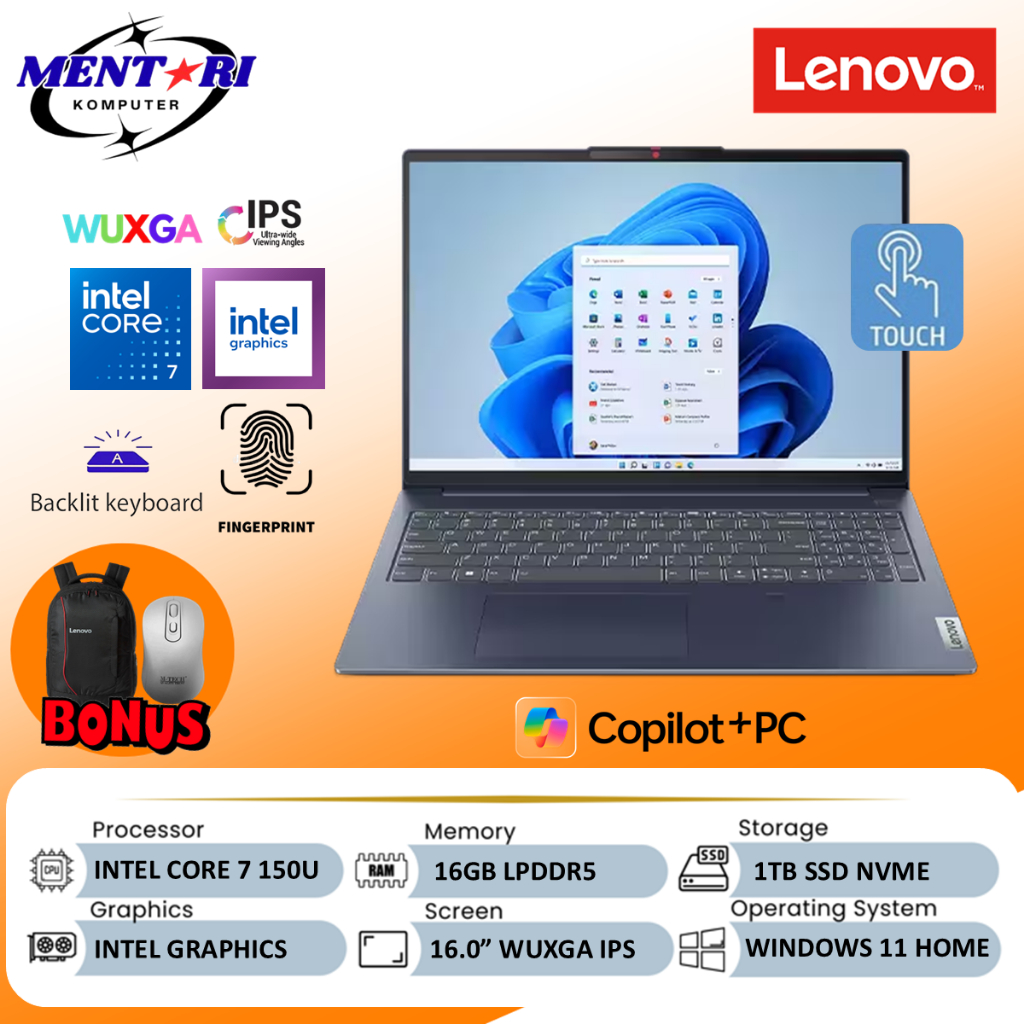 Laptop Lenovo Ideapad Slim 5i 16 Intel Core 7 150U 16GB 1TB SSD WUXGA Touchscreen Blue