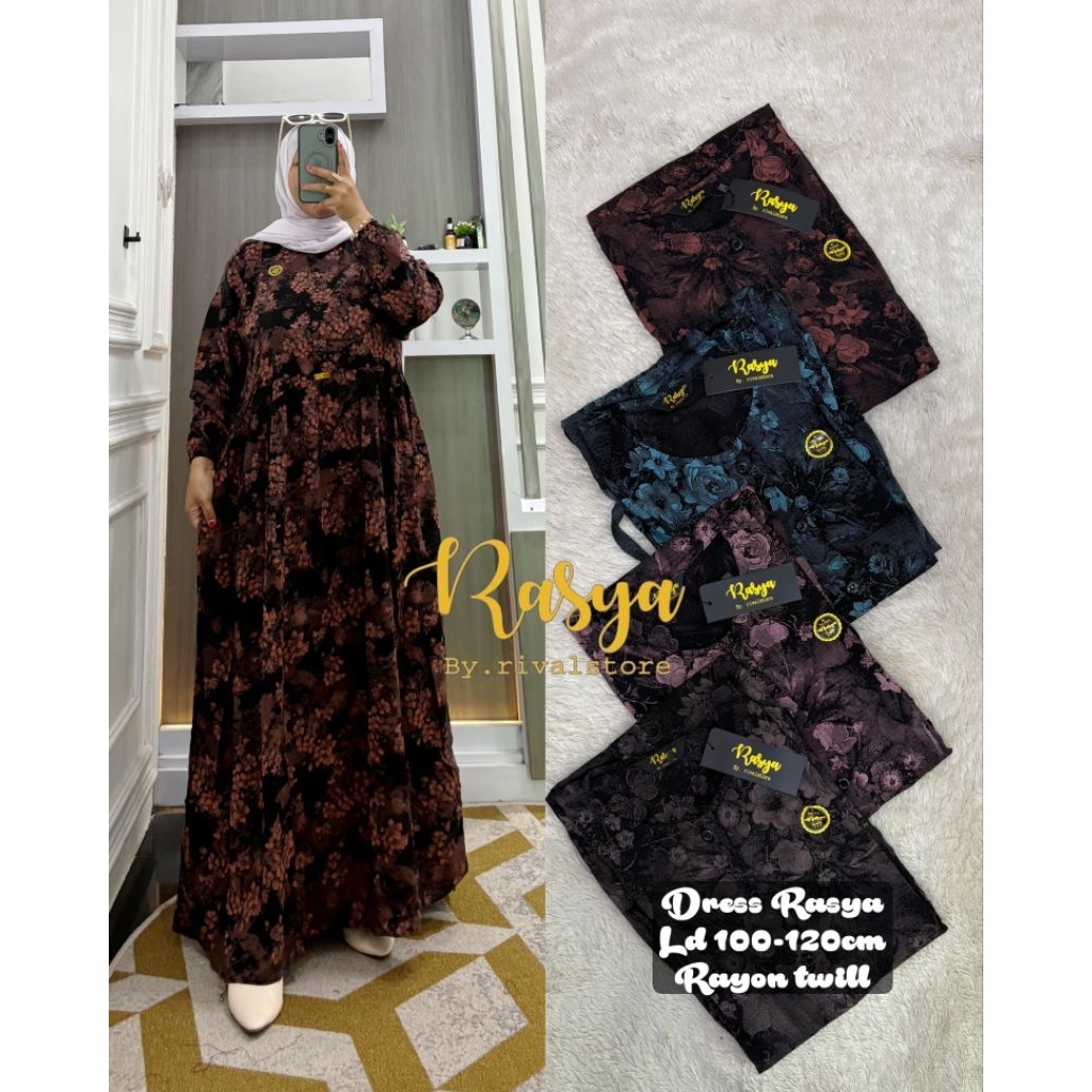 MIDI DRESS RAYON TWILL ARMANY MOTIF IMPORT BUNGA BUNGA RASYA