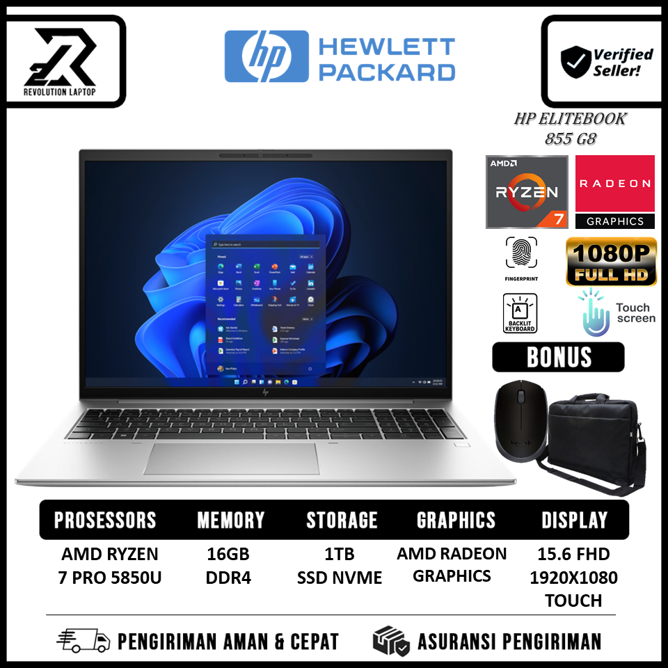 Laptop ELITEBOOK 855 G8 AMD Ryzen 7 Pro 5850U 32GB 1TB SSD FHD IPS Touch backlit windows 11 Home