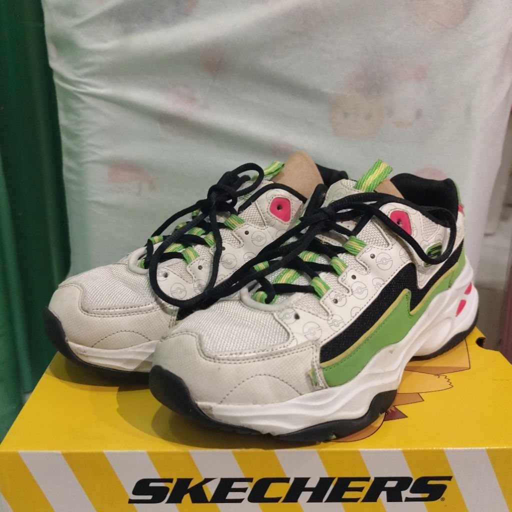 Sepatu Skechers D'Lites (Pokemon) White/Green