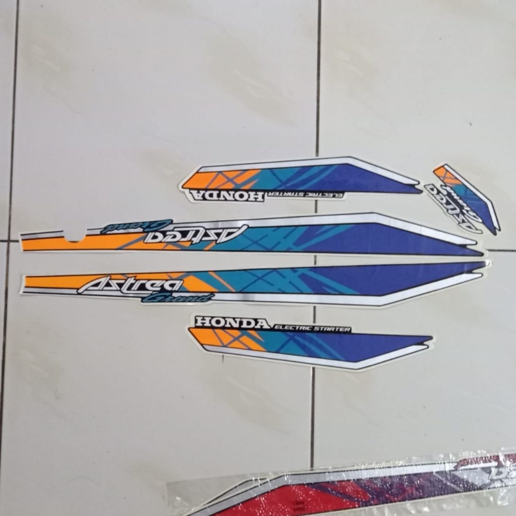 STIKER STICKER STRIPING LIS LES BODY MOTOR HONDA ASTREA GRAND BULUS WARNA BIRU OREN