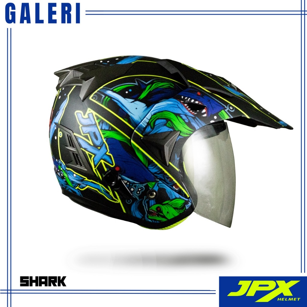 Helm JPX SUPERMOTO - MOTIF SHARK - Helm Keren - Helm Murah - Galery JPX Surabaya