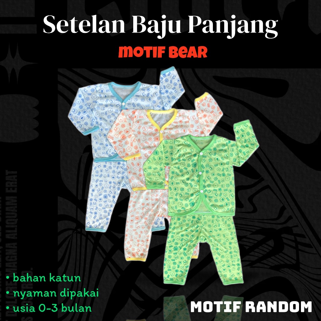 Kiddos - 6/12 SET (GROSIR) Setelan Baju Bayi Panjang+Celana Panjang 0-3 bln/baju anak laki/Perempuan