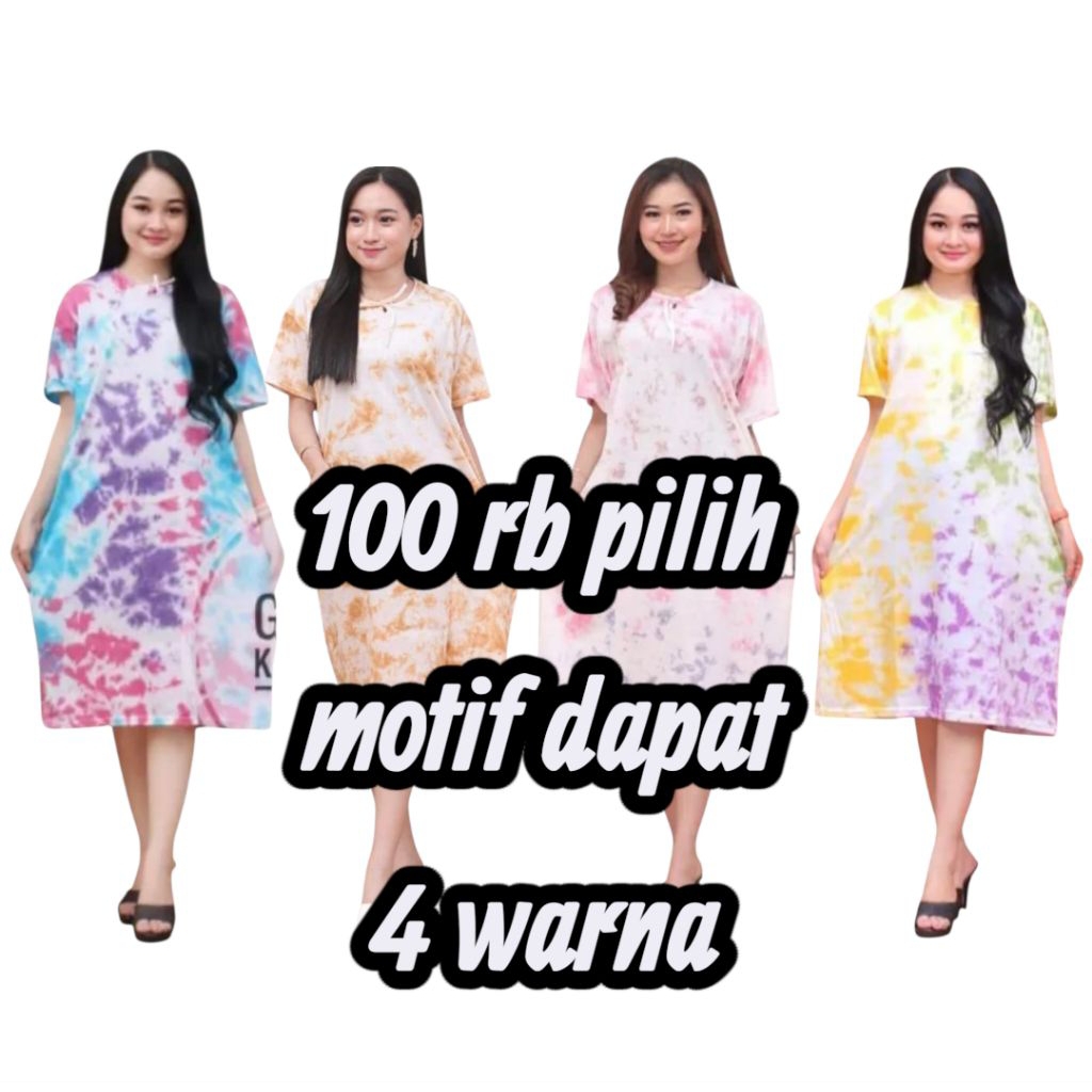 Daster Kaos tiedye T-shirt Perempuan Dewasa murah Lengan pendek Baju Harian wanita Dres wanita tali
