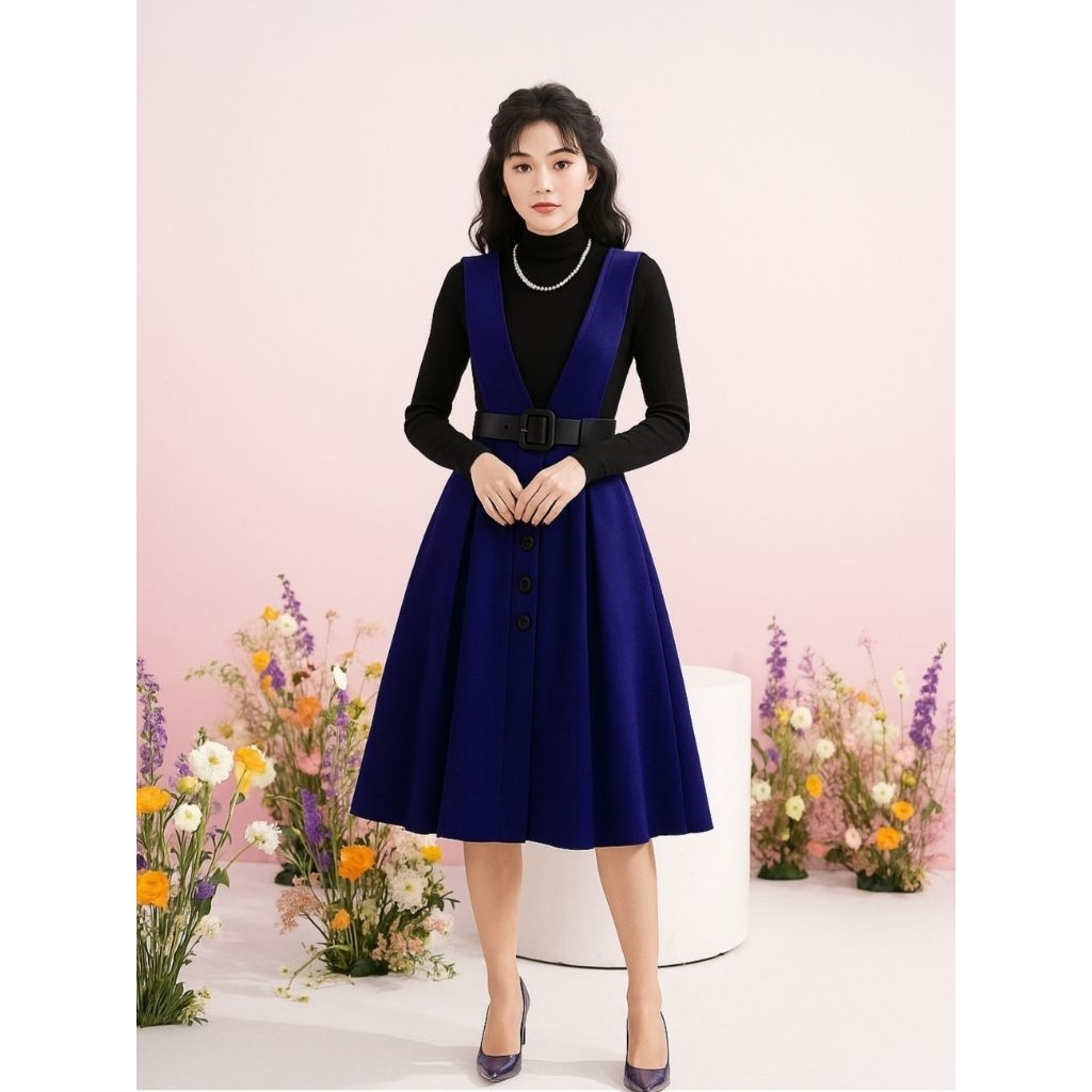3in1 Set Fiola Dress Midi Wanita Korea Baju Kerja Kantor & Pesta Elegan Mc