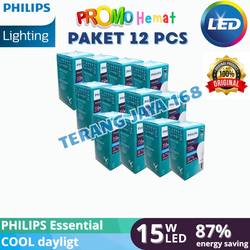 Philips  Paket isi 12 LED Essential 15W Putih - Asli Bergaransi