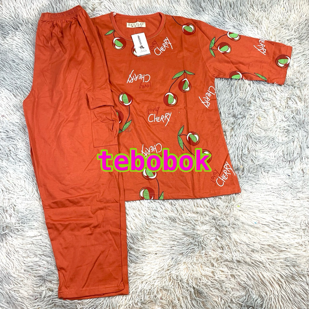 Tebobok - Daililan Kargo Cp Lengan 3/4 | Baju Tidur Piyama Wanita Dewasa | Baju Tidur Daililan | Tes
