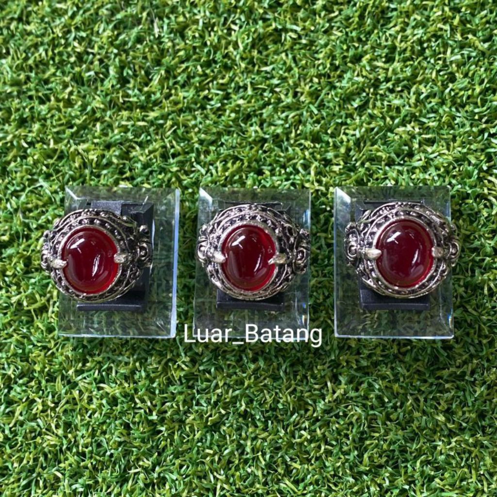 Cincin Batu Akik Red Baron Pacitan Natural Ring Ukir Bali