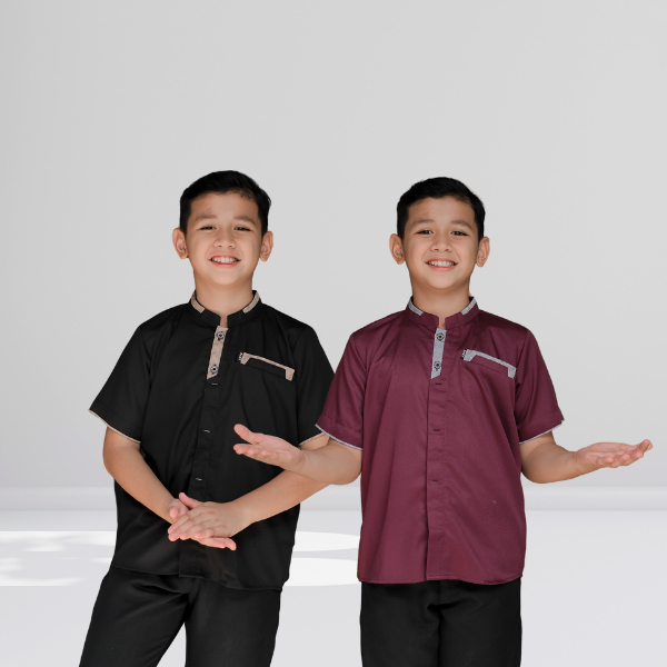 Baju Koko Anak Laki Laki Lengan Pendek Burgundy Umur 3-14 Tahun Kemeja Remaja Muslim Lebaran 2026