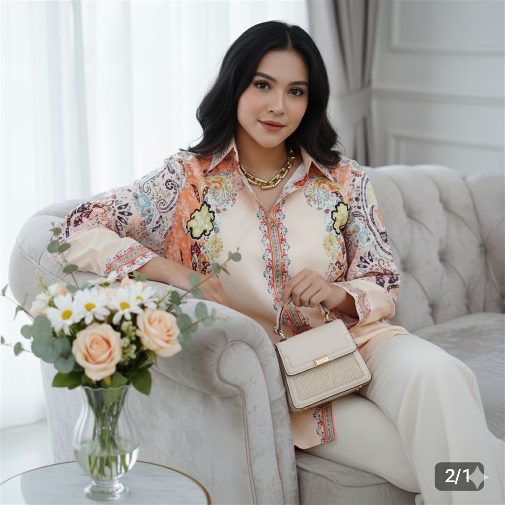 Kemeja wanita silk motif batik sultan