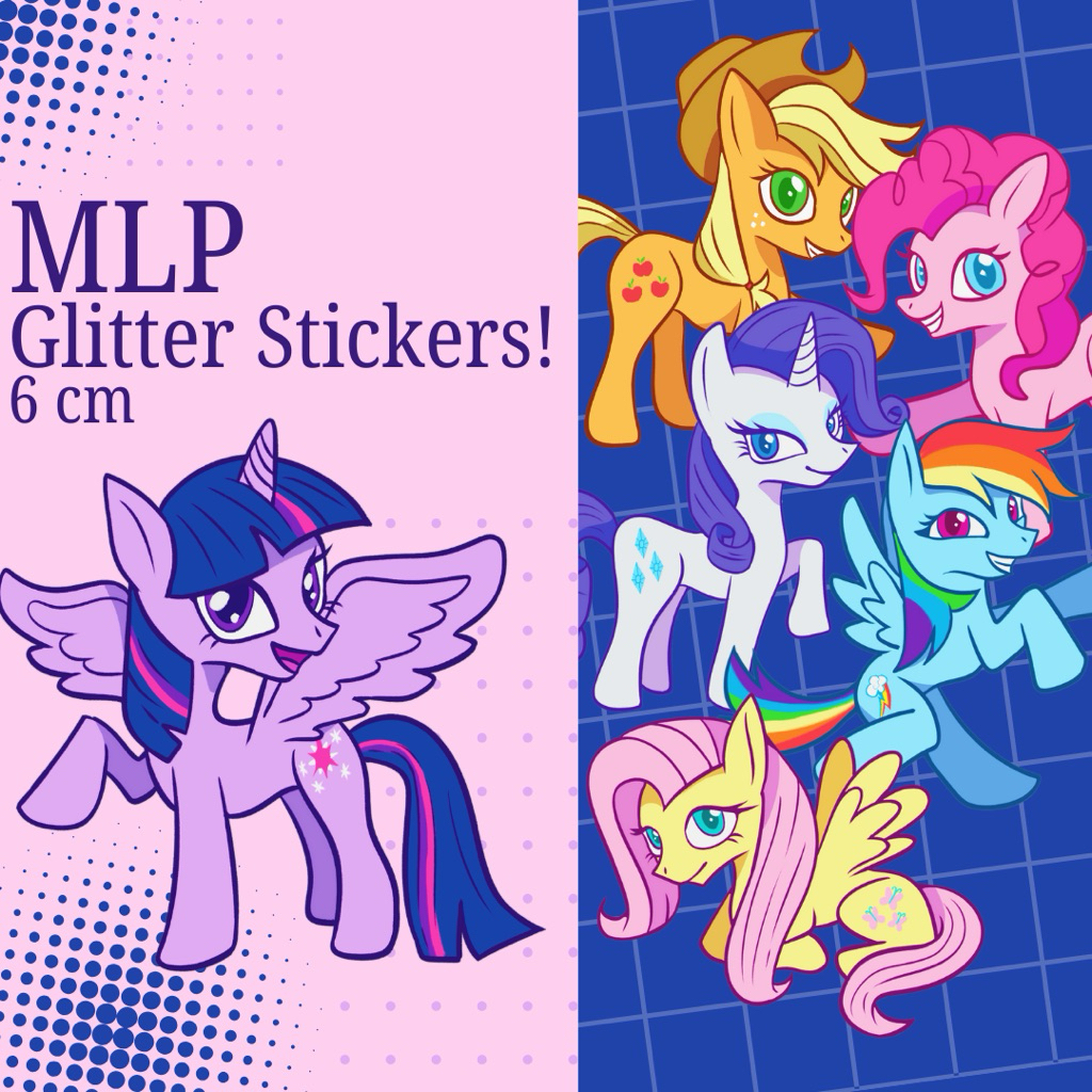 Fanmerch vinyl sticker glitter my little pony mlp (twilight, aj, rd, pinkie, rarity, fluttershy)