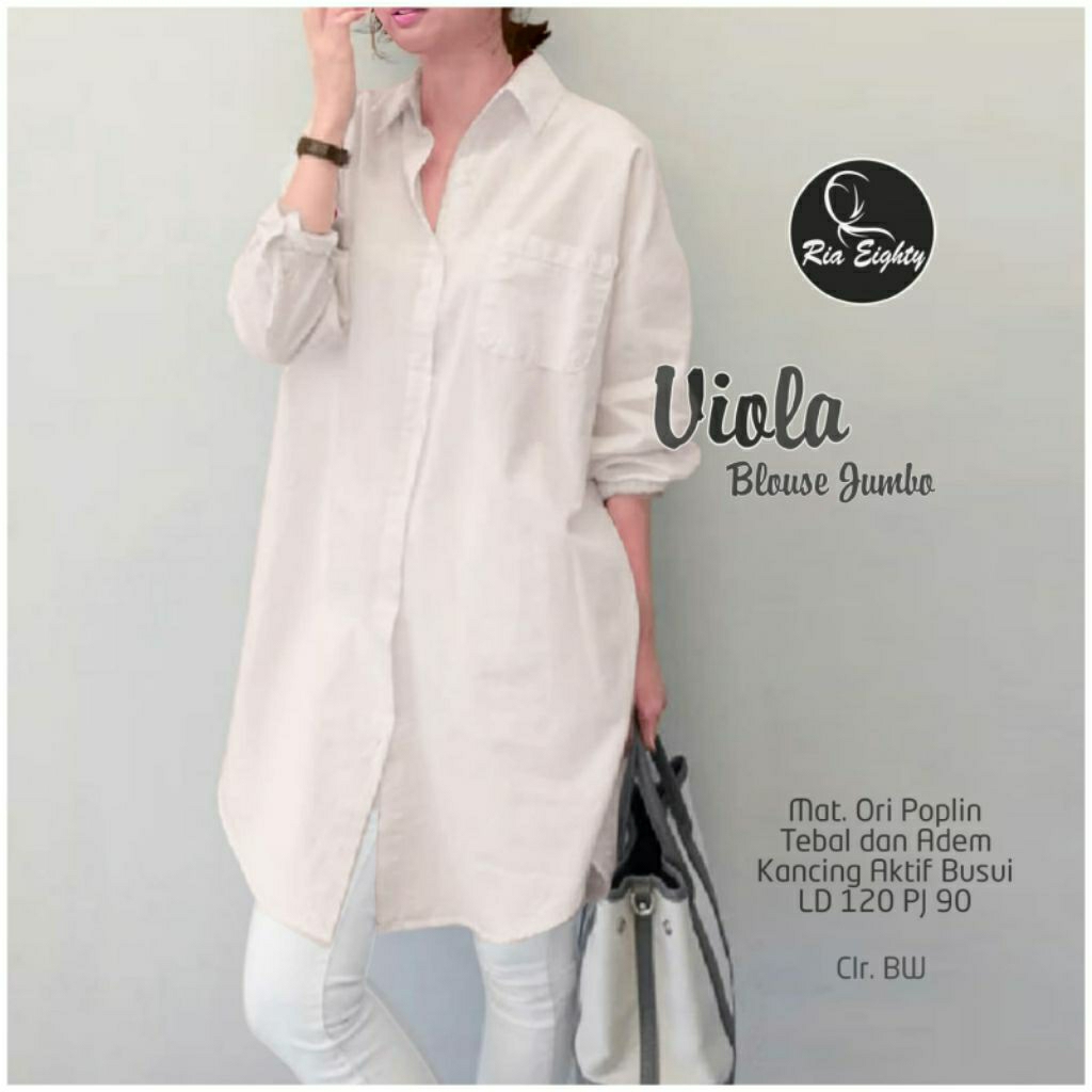 putih Piyola Black Kemeja JUMBO Ld 120 fit XXXL blouse polos / riaeighty
