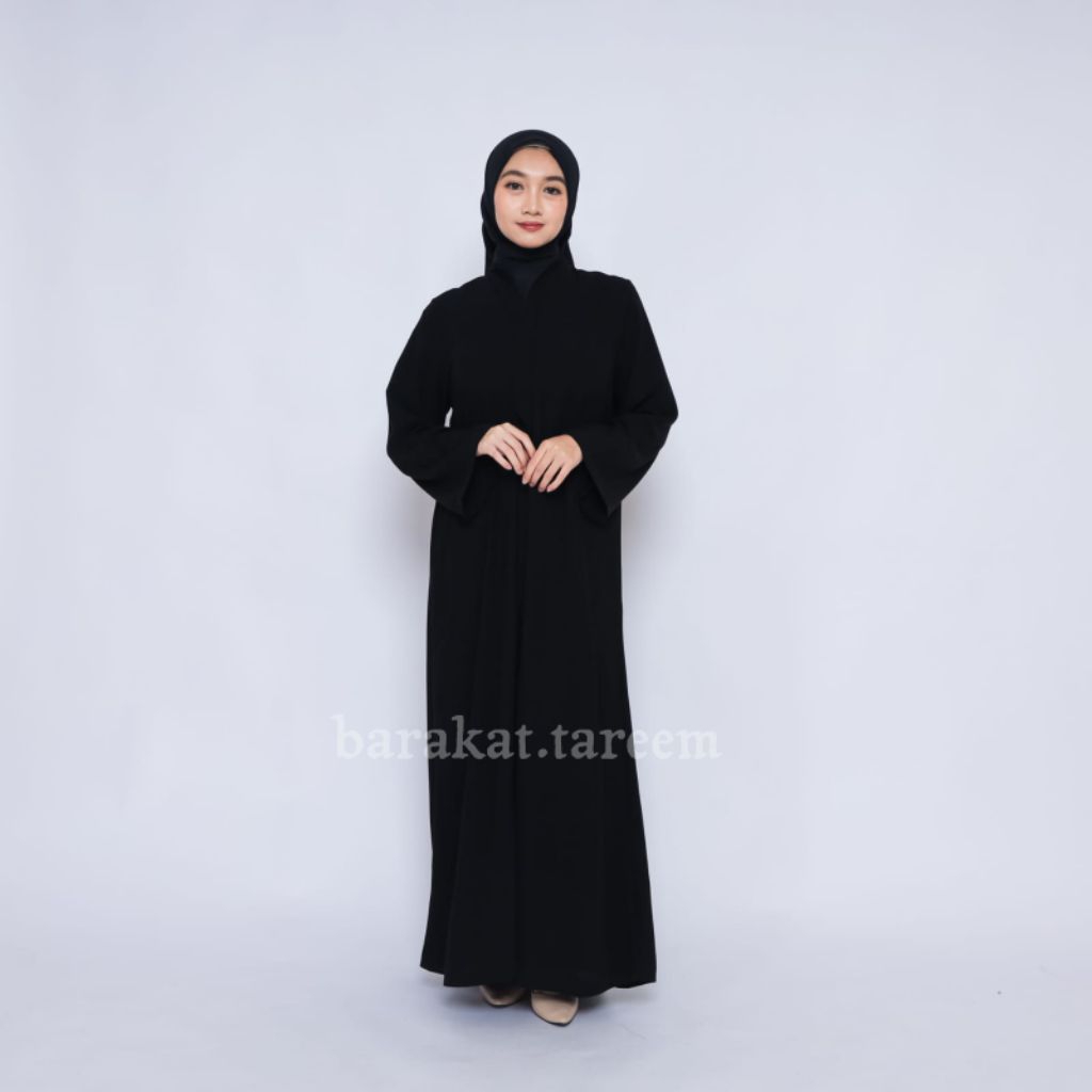 (NEW) Abaya Outer Full Kancing Jetblack | Abaya Polos Full Kancing