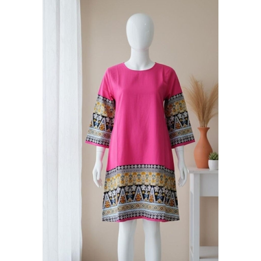 tunik batik fuschia motif etnik