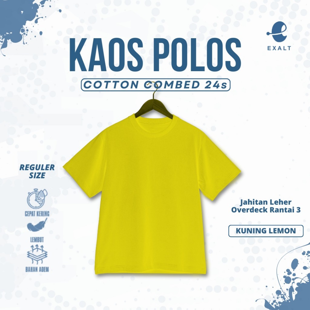 KAOS POLOS COTTON COMBED 24s – REGULAR FIT KUNING LEMON | Tshirt Unisex Pria Wanita Bahan Lembut Ade