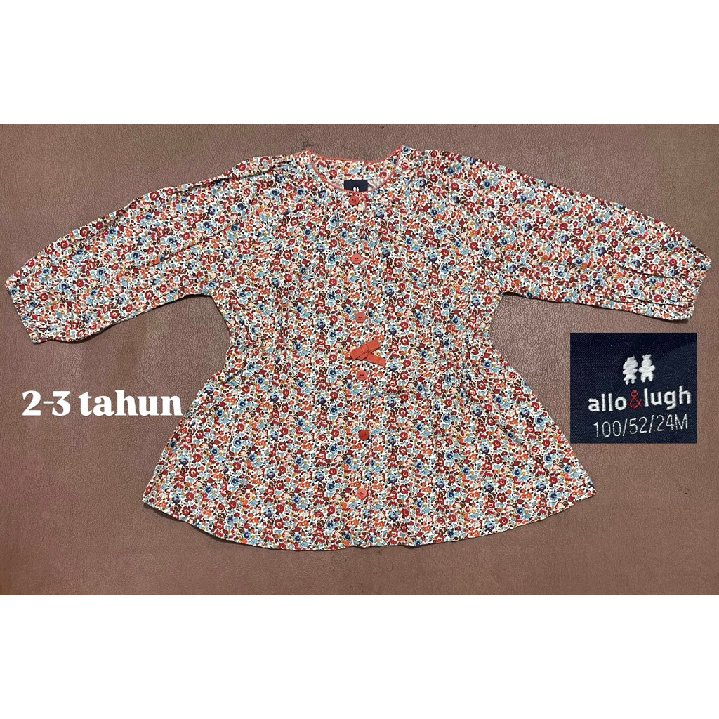Dress Set Legging Allo & Lugh Bunga-Bunga Vintage Anak Perempuan Usia 2-3 Tahun / OOTD Kekinian Anak