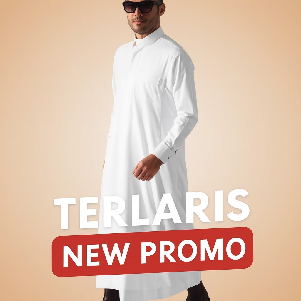 AZLAN Indonesia Thobe Pria Slim Fit Putih – Lengan Manset (Arabian Silk)