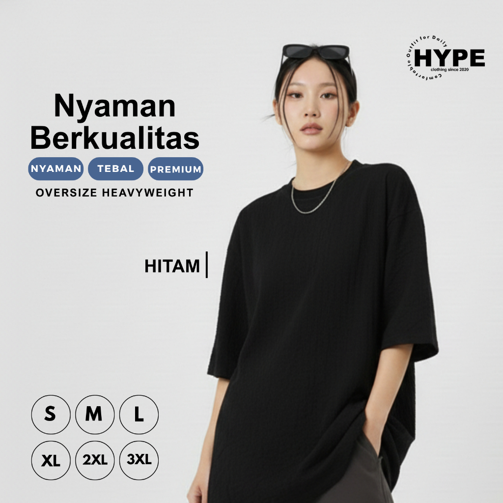 HYPE Kaos Oversize Heavyweight Basic Polos Unisex - Hitam