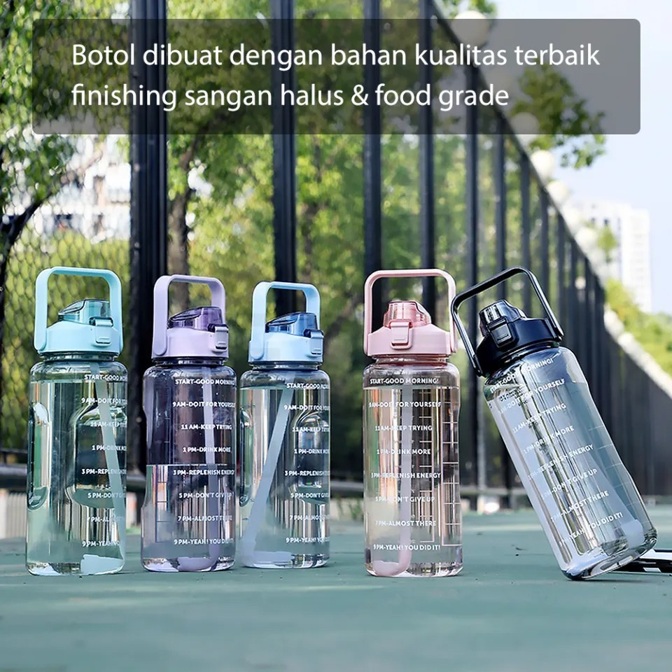 Botol Tumbler Minum 2 Liter Bening Sport Motivasi Anti Tumpah