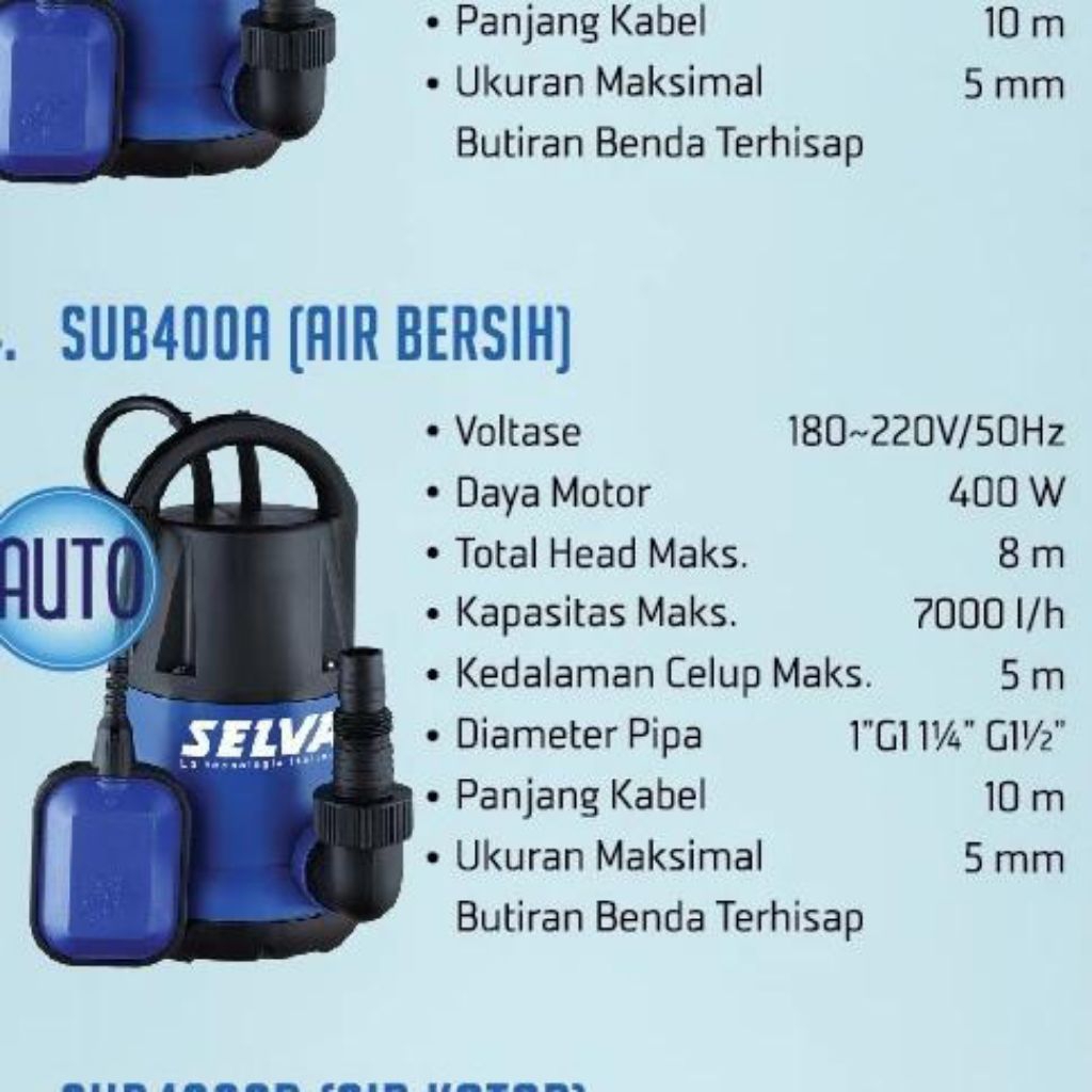 POMPA CELUP KOLAM IKAN SELVA 400 Watt AUTOMATIC SUBMERSIBLE PUMP