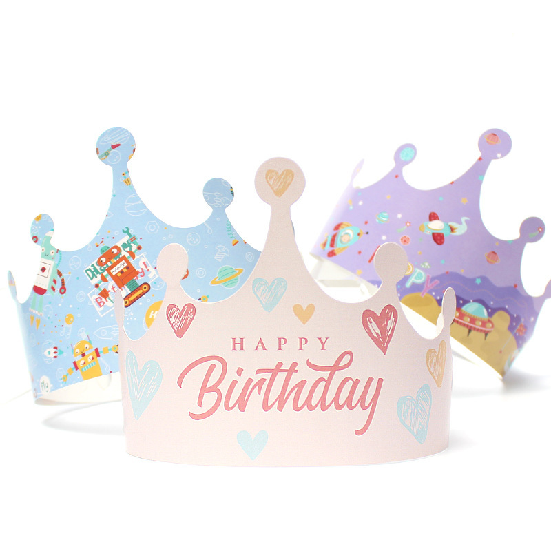 HiasCake Topi Mahkota Ulang Tahun 10pcs – Crown Kertas Lipat Motif Lucu untuk Pesta Raja Ratu Birthd