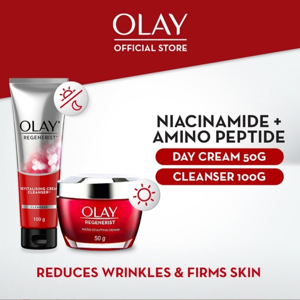 PAKET OLAY Regenerist Krim Pagi Pelembap Wajah + Pembersih Wajah Anti Aging