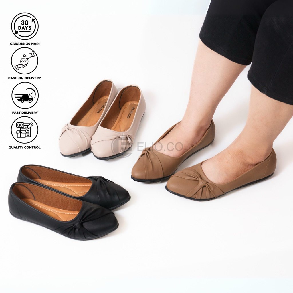 ELIO-Flat shoes Wanita Cantik Pita Simpul Varian Warna Terbaru / Flat shoes Ballerina