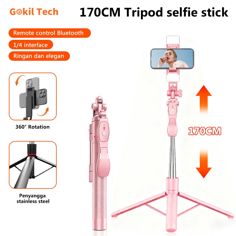Gokil Tech Tongsis Tripod Bluetooth 170cm Fill light Tongsis Tripod Remote Tongsis hp Bluetooth Self