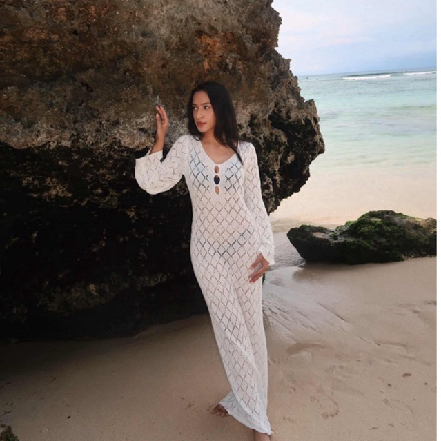 Amalfi Outer Dress white putih luaran bikini baju pantai pakaian beachwear outerwear cover up croche