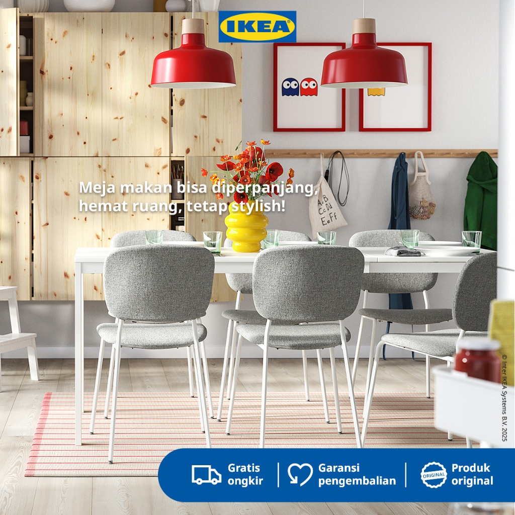 IKEA VIHALS Meja Makan Dapat Dipanjangkan Putih 120/180x74cm