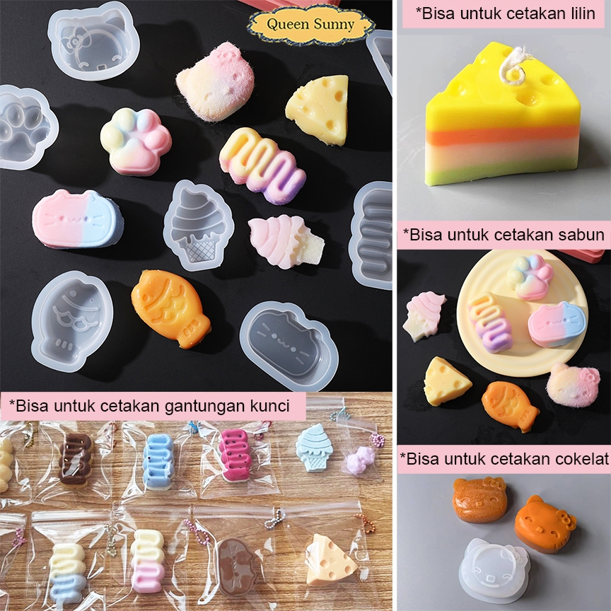 1pc CETAKAN RESIN / SABUN / LILIN / CAKE KUE COKELAT Bentuk Keju Kucing Hello Kitty Cakar Cat Paw Ku