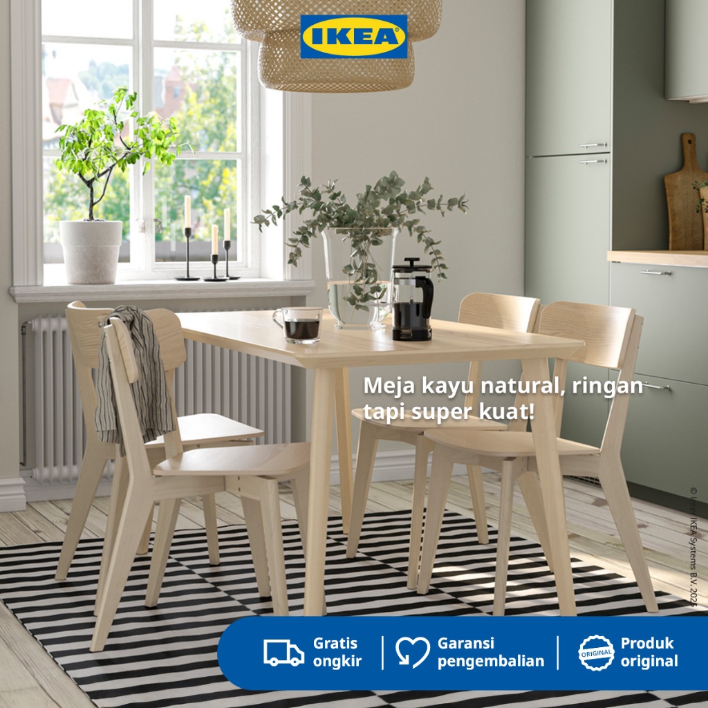 IKEA LISABO Meja Makan Minimalis Veneer Kayu Ash 140x78 cm