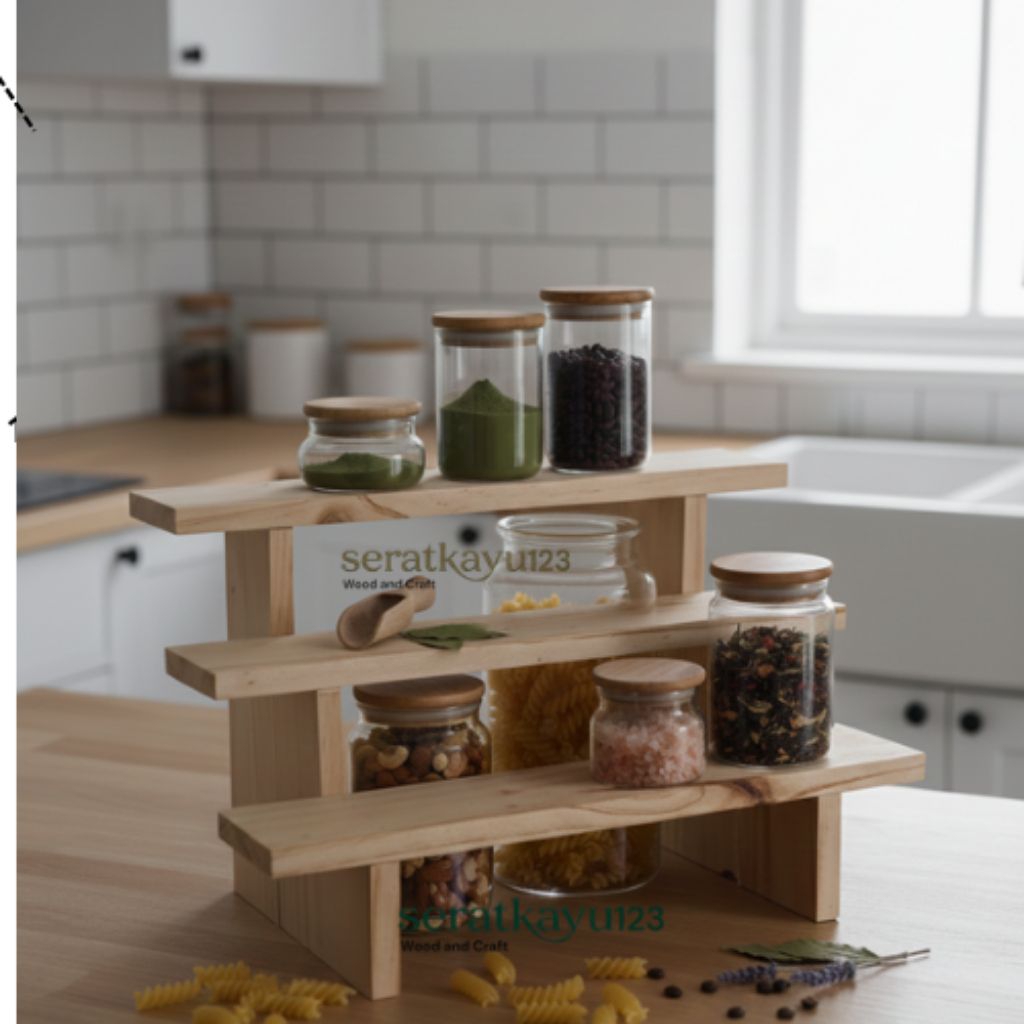 Rak Display Kayu  / Pajang Produk Rak Tangga Kayu Pajangan  / Tempat Bumbu / Rak Serbaguna