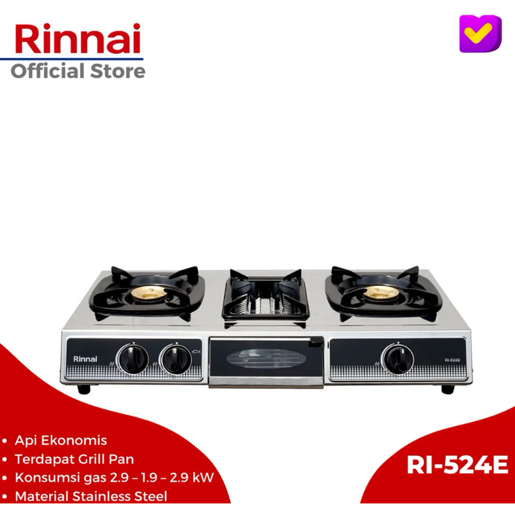 Rinnai 524 E /// Kompor 3 tungku (ada pemanggangannya)