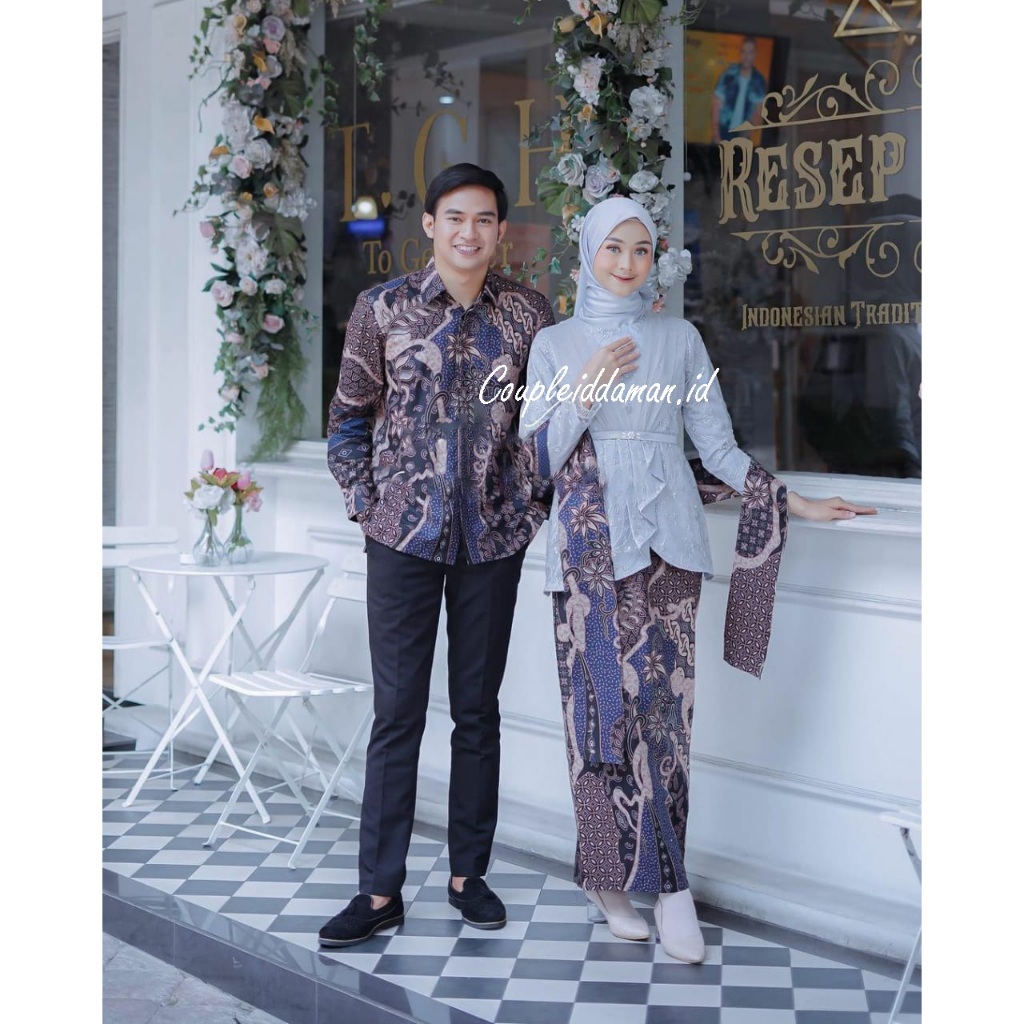 (ORIGINAL) Batik Couple Aveena Rose Kebaya Couple Lamaran Kebaya Modern Set Tunik Lamaran Kebaya Wis