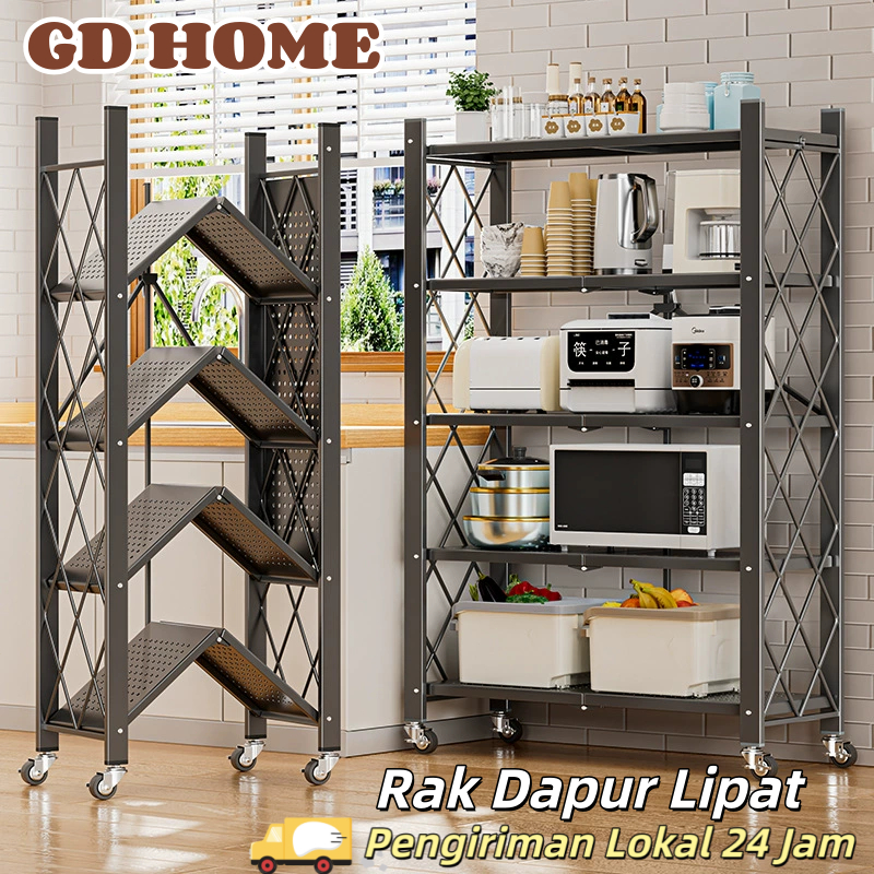 GD Home  Rak Besi Lipat/Rak Besi Susun 5 Tingkat/Rak penyimpanan tanpa pemasangan/ Rak Besi Susun 5 