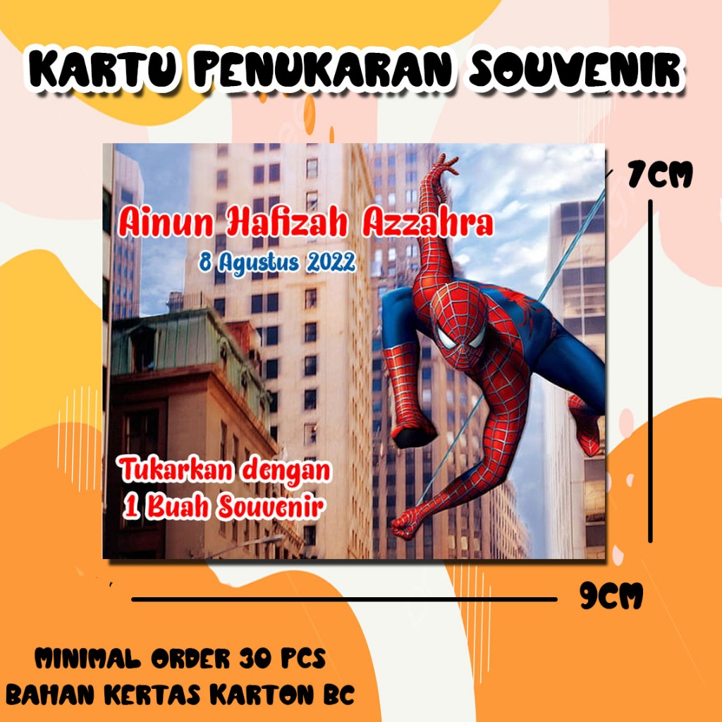 Kartu penukaran Souvenir Ulang tahun Karakter SPIDERMAN